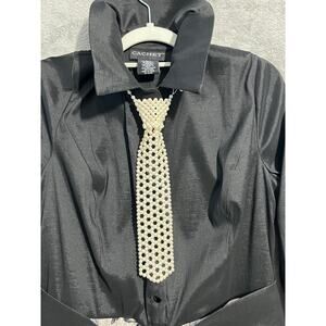 VTG Faux Pearl Beaded Bib Necktie Hong Kong Glam Bling Formal Prom Coquette